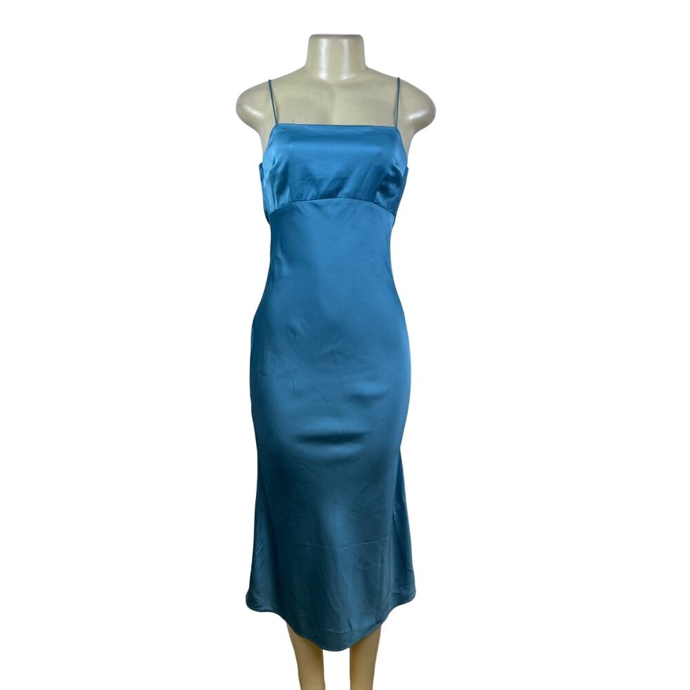 Abercrombie & Fitch Womens Blue Satin Midi Slip Dress Adjustable Straps SP